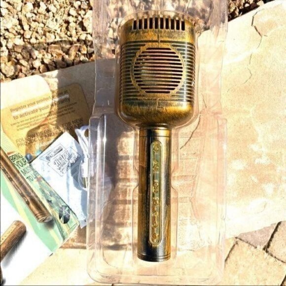 aduro u sing antique gold retro wireless karaoke mic & speaker usb port included - Picture 6 of 6